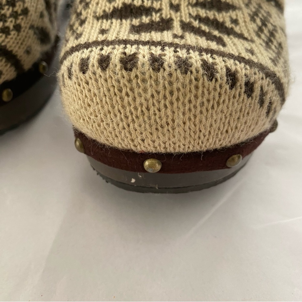 Arizona Jeansโ Co Y2K Vintage Knit Fair Isle Snowflake Faux Fur Wooden Clogs 8.5 - Picture 6 of 13